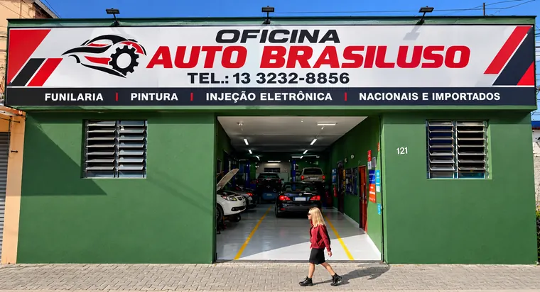 Fachada da Oficina Auto Brasiluso em Santos/SP